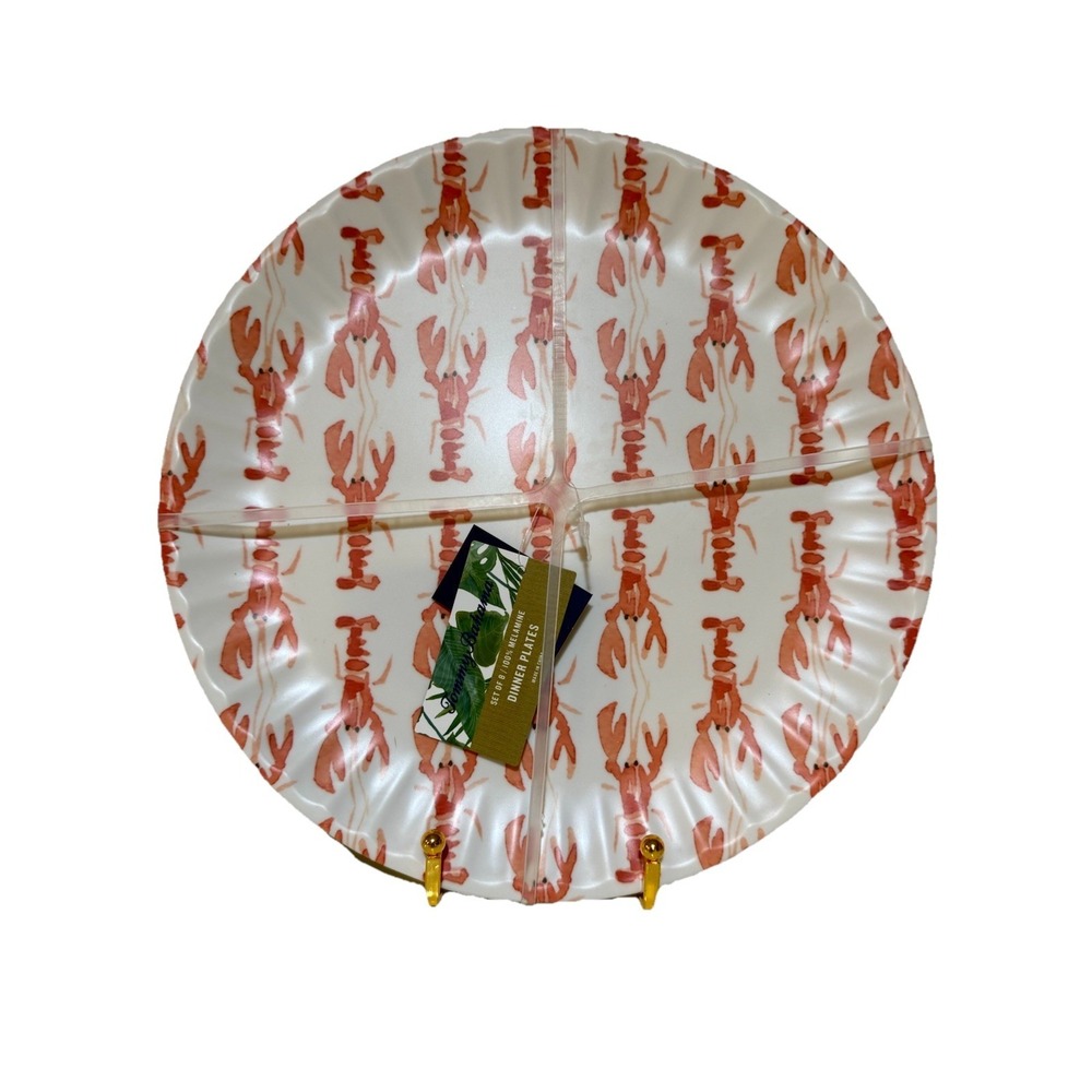 Tommy Bahama Melamine Lobster Picnic Style 10.5"  Dinner Plates Set of 8 New